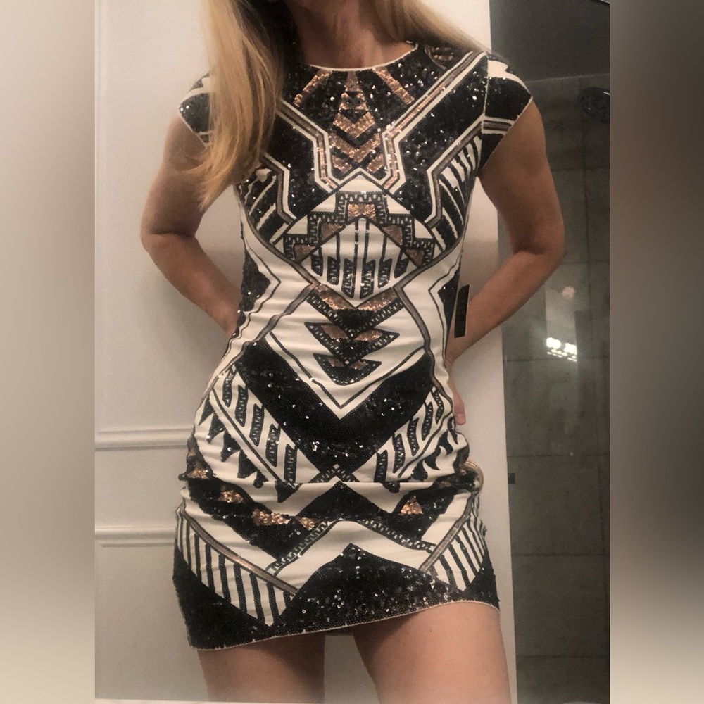 Express Black and Cream Bodycon Mini Dress